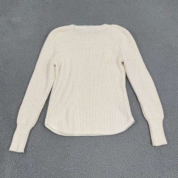 NEW LOFT Knit Sweater Women S White Crew Neck Button Shoulder - Picture 4 of 10